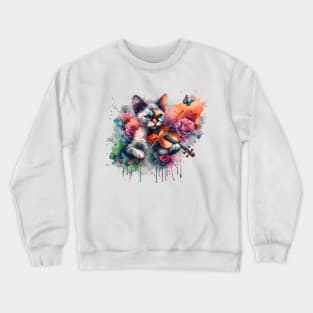 Devon Rex Cat Playing Violin Crewneck Sweatshirt